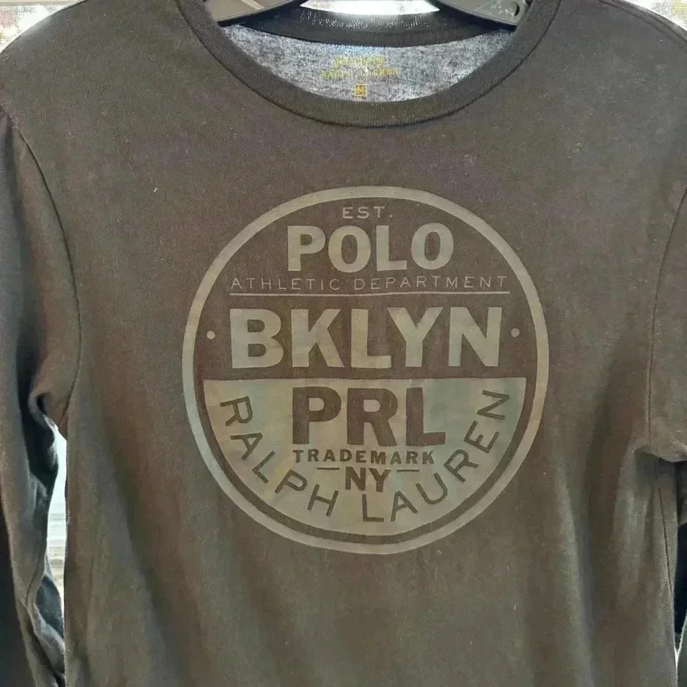 Polo Ralph Lauren Athletic Dept BKLYN Long Sleeve Black T-shirt Size Medium
